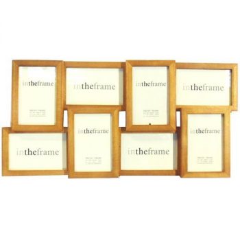 Natural Wood Eight Opening Photo Frame Brown