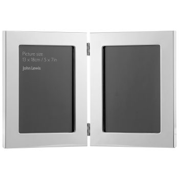 John Lewis Wide Border Double Photo Frame, Silver Plated