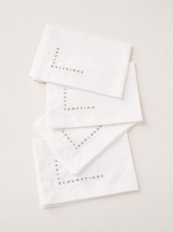 Truly Linen Cotton Blend Embroidered Napkins, Set of 4, White